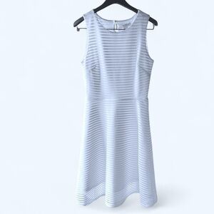 White House Black Market White Striped A-Line Flared Jacquard Mini Dress Size 4